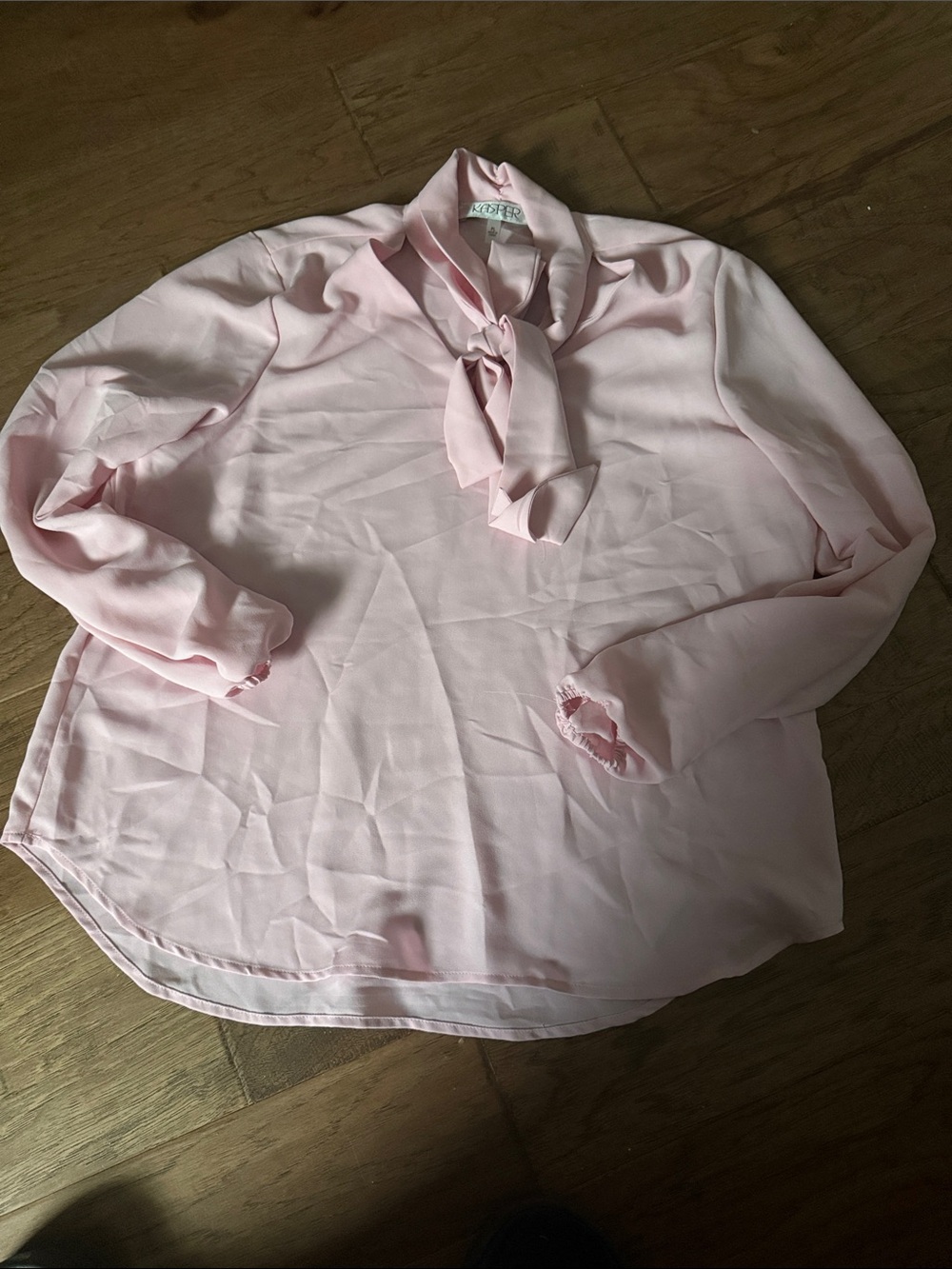 Kasper Pale Pink Tie-Neck Blouse - Long Sleeve Feminine Top